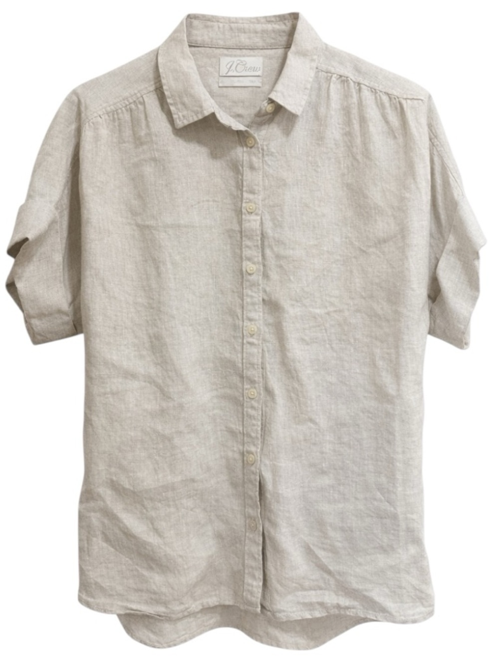 J.Crew Irish Linen Button Front Shirt Beige Relaxed Fit Womens Size M
